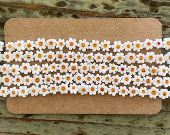 Millefiori Lampwork Flower Beads Glass Strands, White Daisy, 6mm