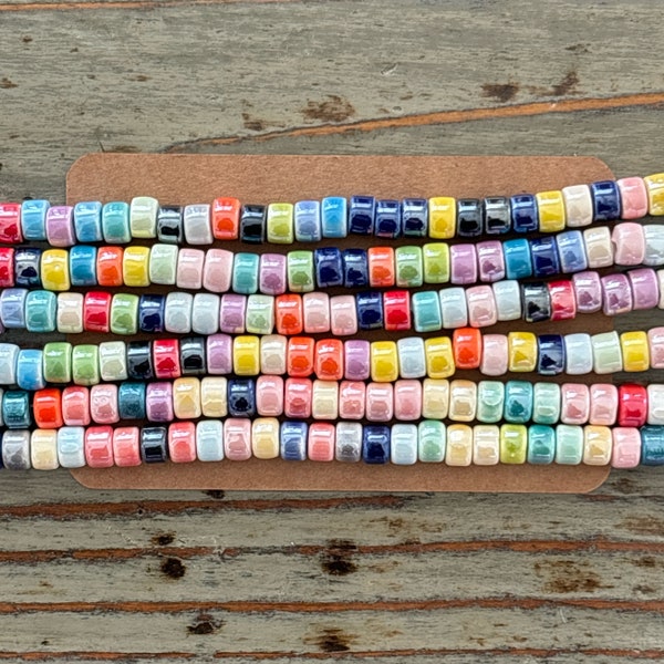 Bright Glazed Porcelain Spacer Beads, Mixed Color Ceramic Beads