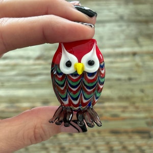 Lampwork Glass Owl, Red Owl Display, Decoration, Figurine