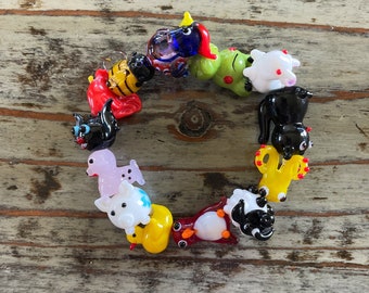 Lampwork Animal Bracelets, Glass 12~21mm Spirit Animals Beaded Bracelet, Beads of Courage