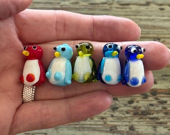 Lampwork Penguin Beads 24mm, Adorable Multicolor Penguins