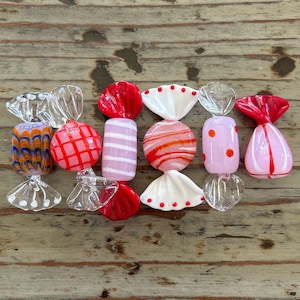 Lampwork Glass Candy, 2” Old Fashioned Pink Christmas Candy Display, Decoration, Figurine