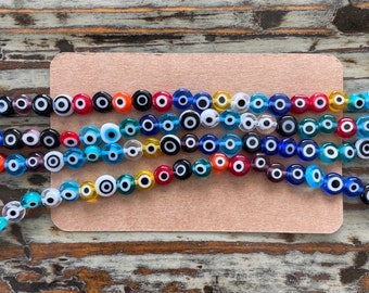 Millefiori Evil Eye Glass Bead Strands, Mixed Color Flat Round 6mm