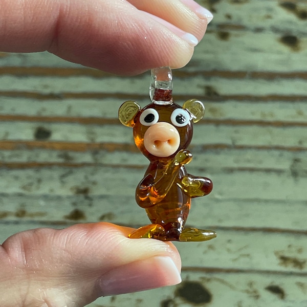 Lampwork Monkey Animal Pendant 34mm Glass Spirit Animal, Chinese Zodiac