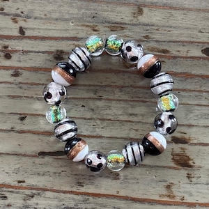 Lampwork Black and Silver Bracelet, Glass Beaded Bracelets