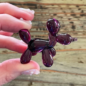 Balloon Dog Figurine, 2” Purple Lampwork Glass Dog