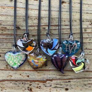 Lampwork Heart Necklace Glass Heart on Black Corded Choker