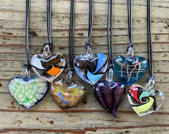 Lampwork Heart Necklace Glass Heart on Black Corded Choker