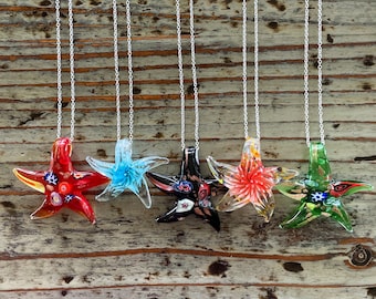 Lampwork Star Necklace, Glass Star on Silver 928 Choker