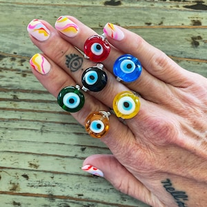 Glass Evil Eye Wrap Rings, Multicolor, Multi-size Handmade