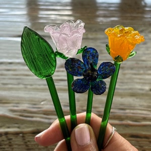 Glass Flower Stems Beautiful Lampwork Flowers 6”