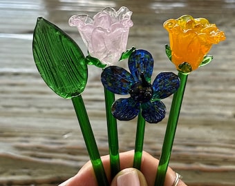 Lampwork Glass Flower Stem - 6" Decorative Floral Pick