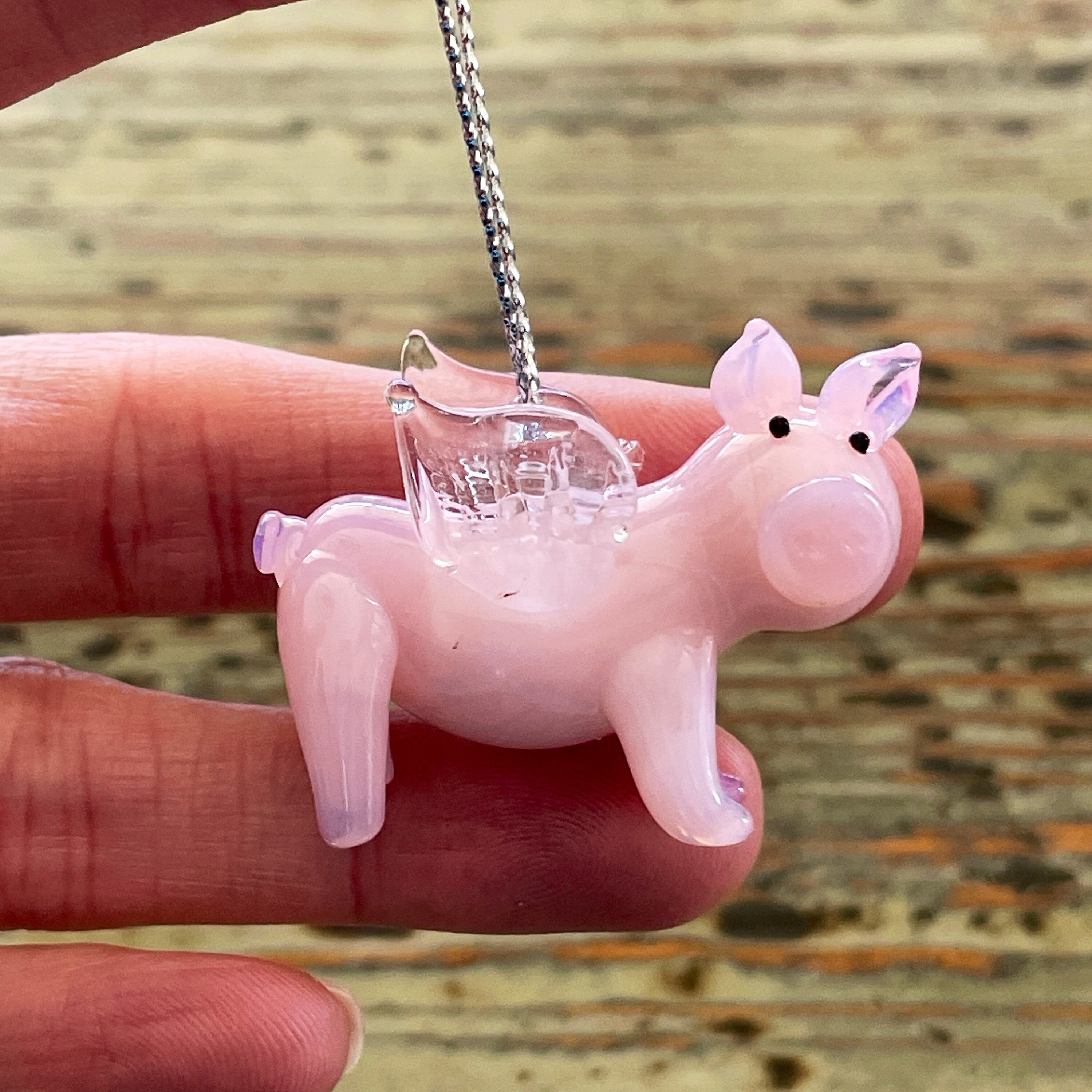 Lampwork Glass Flying Pig, Display, Decoration, Figurine, When