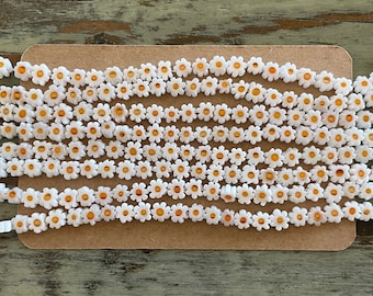 Millefiori Murano Flower Beads Glass Strands, White Daisy, 4mm