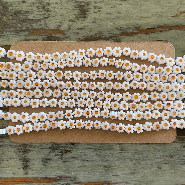 Millefiori Lampwork Flower Beads Glass Strands, White Daisy, 4mm