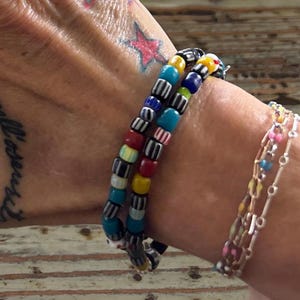 Krobo Glass Beaded Bracelets, Beautiful, Colorful 7” African Trade Bead Bracelet