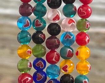 Glass Heart Beads, 6mm Lampwork Bead Strands