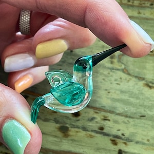 Lampwork Teal Hummingbird, Glass Pendant