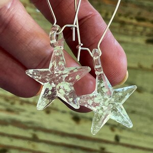 Glass Lampwork Earrings, Clear Stars, 30mm