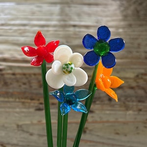 Glass Flower Bouquet, 5 Lampwork Flowers
