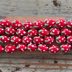 Lampwork Strawberry Beads, Red Bumpy Glass Bead with Enamel