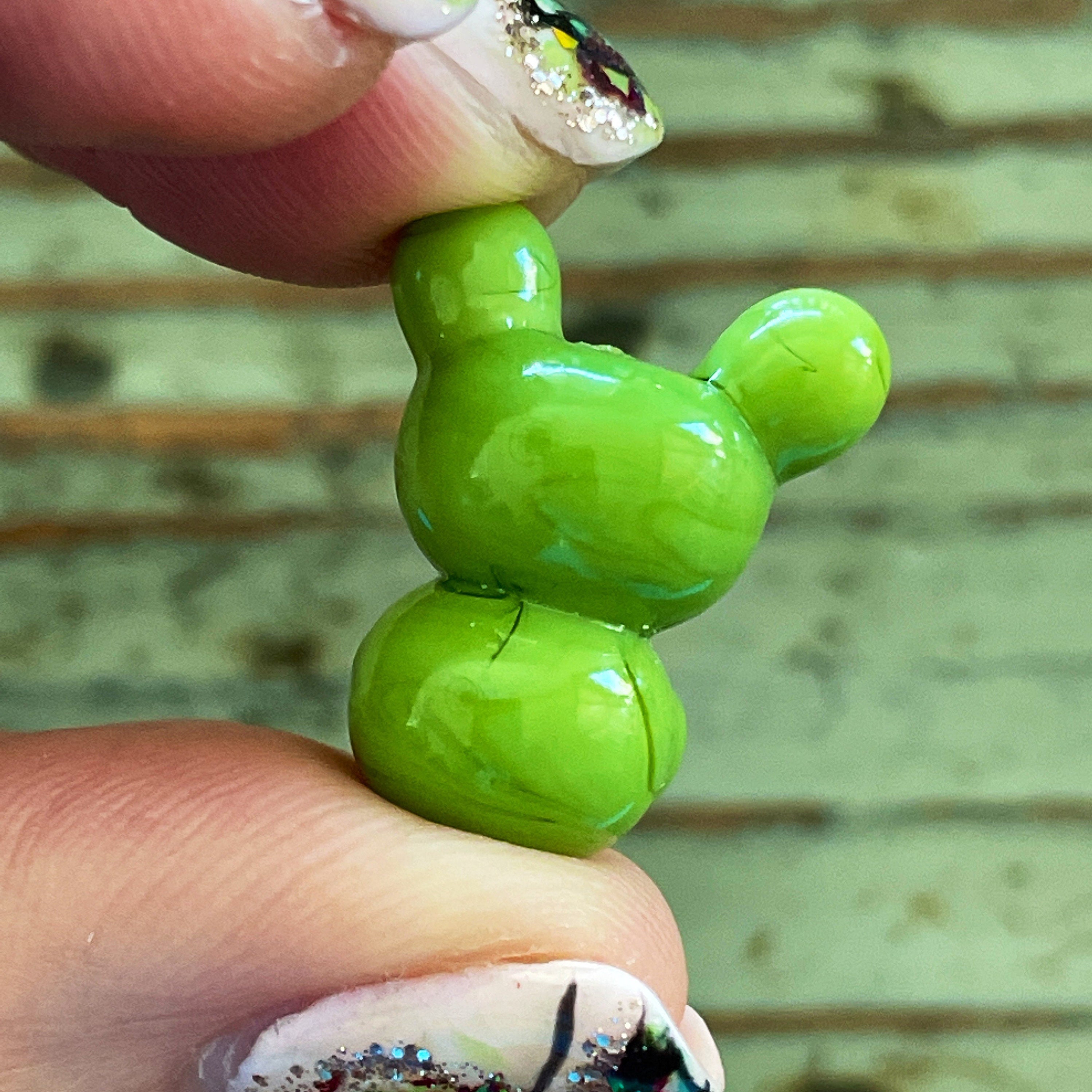 thumbnail image 2 of Handmade Green Frog Glass Charm - Fits European Bracelets, Cute Silver-Plated Bead 2 of 5