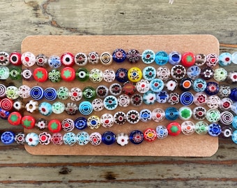 Millefiori 6mm Glass Bead Strands, Mixed Color Flat Round