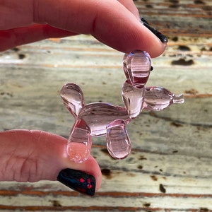 Balloon Dog Figurine, 2” Pink Lampwork Glass Dog