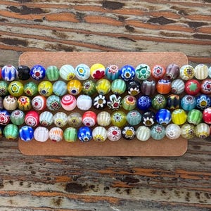 Millefiori Perlen, 8 mm runde Stränge, gemischte Farbe einzelne Blume