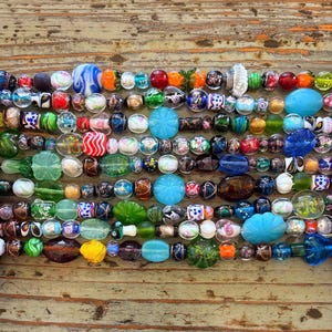 Murano Lampwork Style Glass Bead Strands, Mixed Shapes, Colors, Sizes Multi Colored Beads, 12mm~24mm