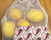 Produce Bag - David Bowie heart 100 cotton, handmade, washable, reusable, folds into it s own pocket, rock and roll