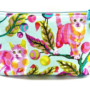 Tula Pink Disco Kitty Cosmetic Bag: 100% Cotton Zip Pouch, Made in USA