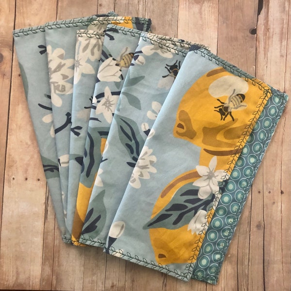 Cloth Napkins - Set of 6 lemon - 100% SATEEN Cotton - 8"x8" Napkins -  Double Sided -  Everyday Napkins - Table Napkins