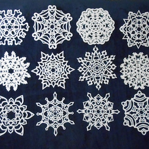 Lot of Twelve Unique, Hand-Cut  Paper Snowflakes