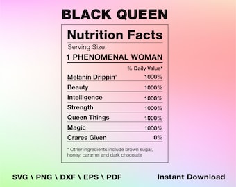Black Queen SVG – Black woman SVG – Black girl nutrition facts SVG – Png, Dxf, Svg for Cricut Silhouette - Melanin Svg Black Girl Magic