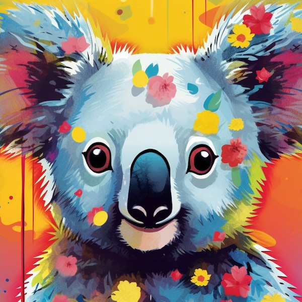 Charming Koala: "Cuddly Koala Delight - Pop Art Digital Poster Print - 1456x816px - High Quality"