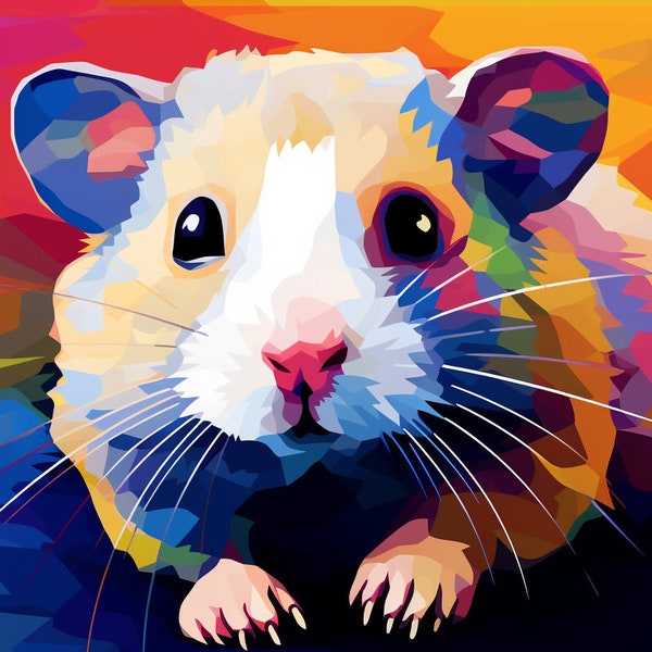 Pop Art-inspired Hamster: "Whimsical Hamster Happiness - Pop Art Digital Poster Print - 1456x816px - High Quality"