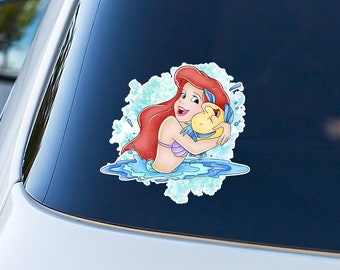 Ariel Little Mermaid and Flounder - Full Color Vinyl Decal Sticker - Vehicle, Car, Laptop, Locker, Phone, Cups, Tumblers and More.