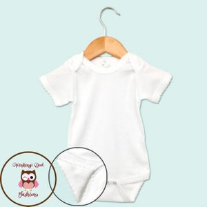 Sublimation Blanks - Infant Baby Scallop Trim Bodysuit White Poly/Cotton Blend
