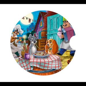 Lady and The Tramp Dogs Spaghetti Scene Disney Epcot Print Sublimation Car Coaster