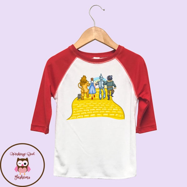 Yellow Brick Road Off to See The Wizard Oz Cartoon Character Infant / Toddler / Youth 3/4 Length Raglan Sleeve (Black or Red)
