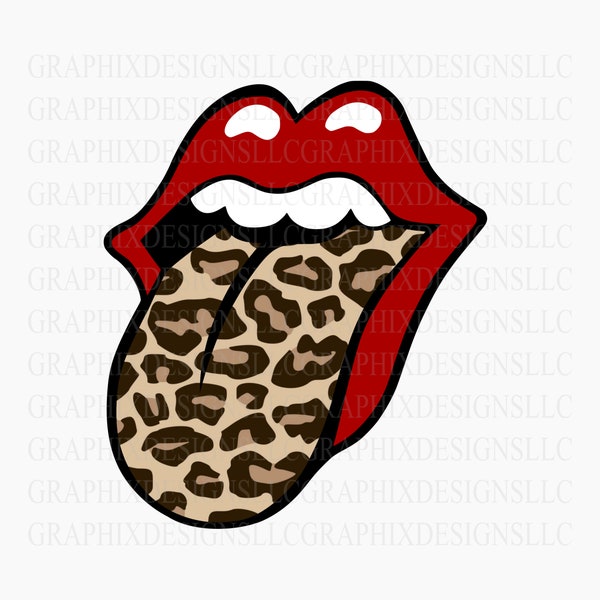 Rolling Stones Rock and Roll Tongue Leopard Spots Heat Transfer Vinyl or Sublimation Printed Design