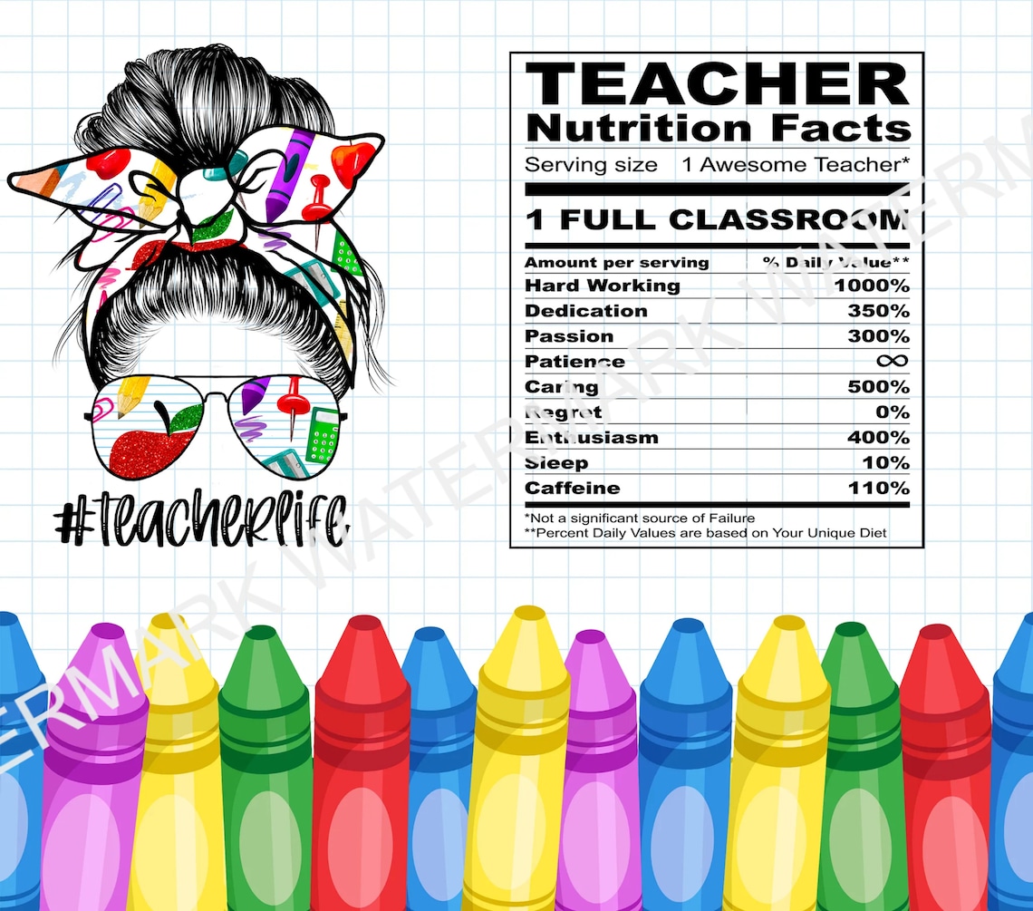 Teacher Nutritional Facts Crayon 20 Ounces or 30 Ounce Skinny Etsy