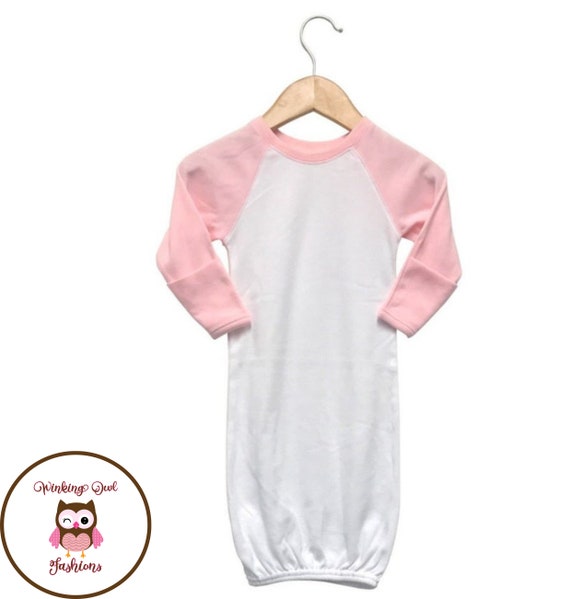 Sublimation Blanks Pink Raglan Gown With Fold Over Mittens Poly