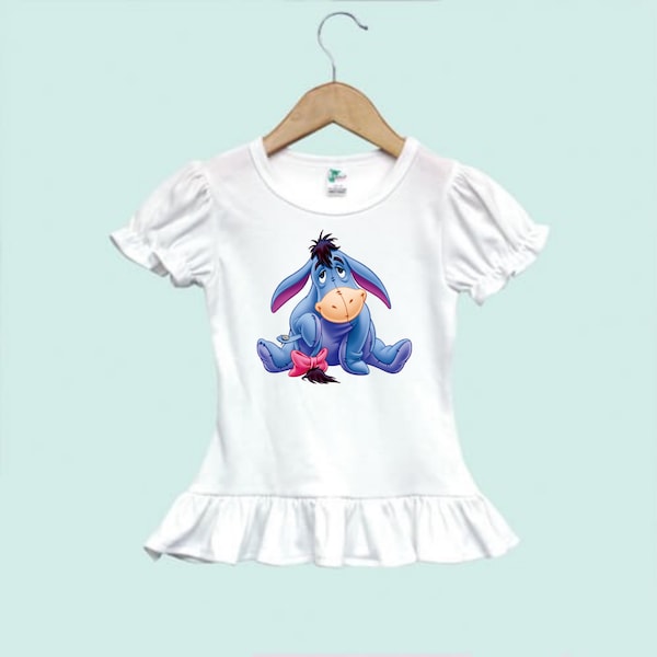 Eeyore Donkey Winnie Pooh 100 Acre Woods Character Toddler Baby Infant Youth Ruffle/Flutter Sleeve T-Shirt/Tank Top