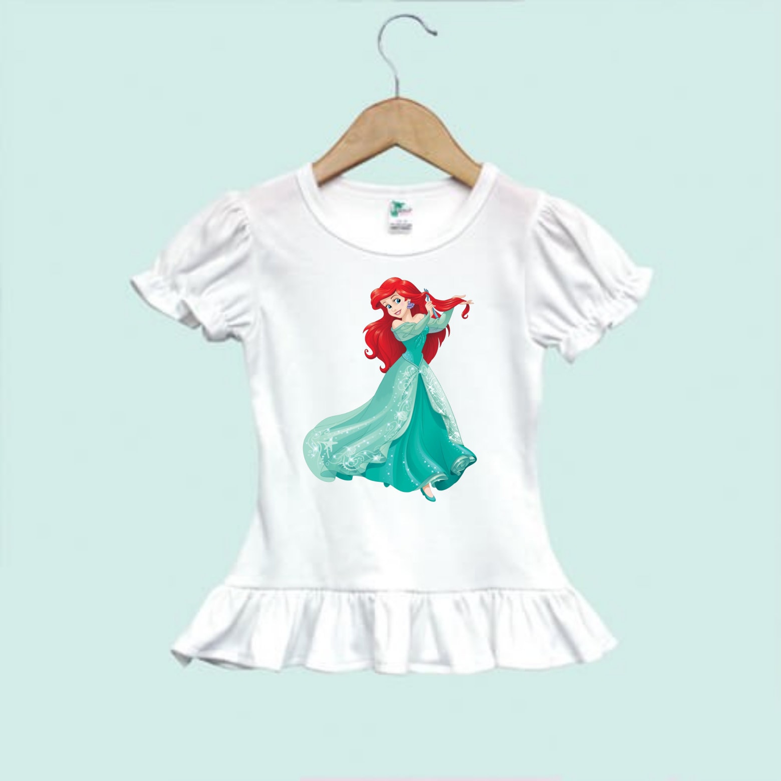 Ariel Little Mermaid Ball Gown Princess Character Baby Infant Youth Ruffle/Flutter Sleeve T-Shirt/Tank Top or Unisex T-Shirt