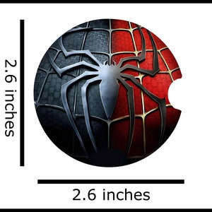 May include: A black and red spider web design with a black spider in the center. The design is on a round sticker, approximately 2.6 inches in diameter.