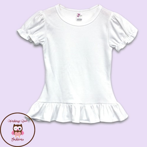 Sublimation Blanks - 100% Polyester White Ruffle Sleeve and Hem Toddler / Youth  T-Shirt