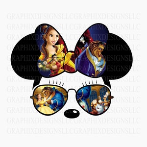 Minnie Sunglasses and Bow Beauty Beast Belle Mrs Potts Heat Transfer Vinyl or Sublimation Printed Design