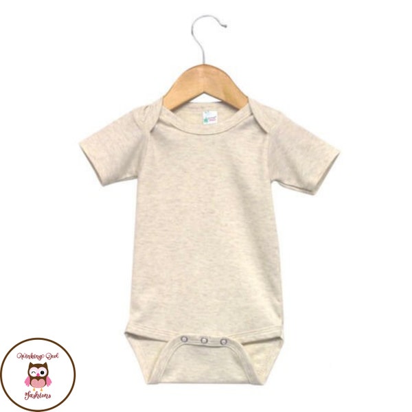 Sublimation Blanks - Newborn Infant Baby Short Sleeve Bodysuit Oatmeal Poly/Cotton Blend